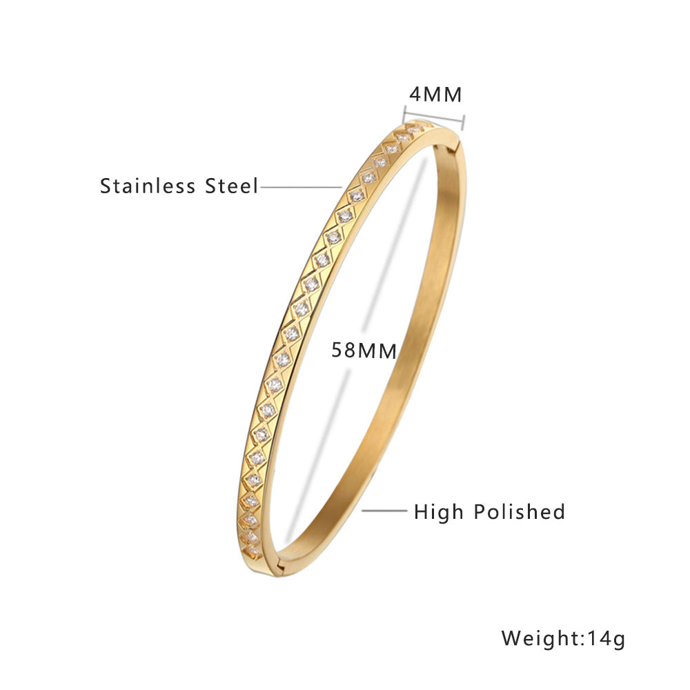 Wholesale Retro Fashion Zircon Gold Titanium Steel Bracelet